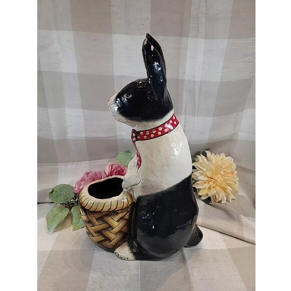 Paper Mache Painted Easter Bunny Dutch Rabbit Basket Candy Holder Vintage 17" - Picture 6 of 12